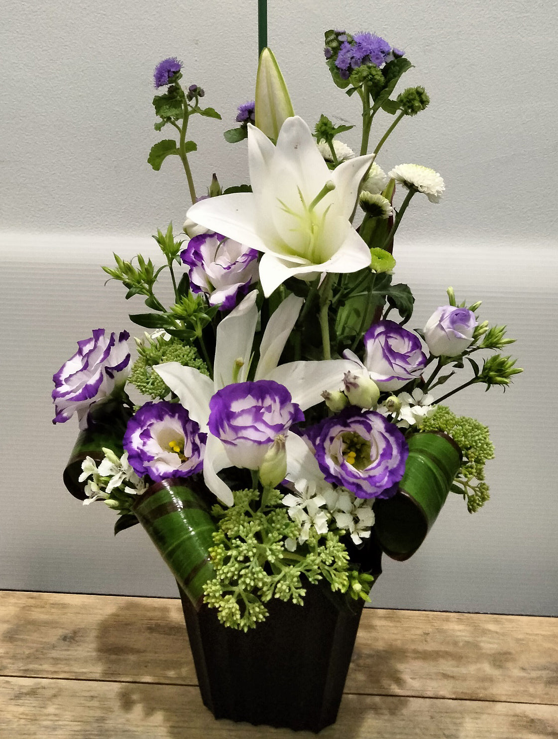 《AF_0021 お供えアレンジ》紫メイン・コンパクト