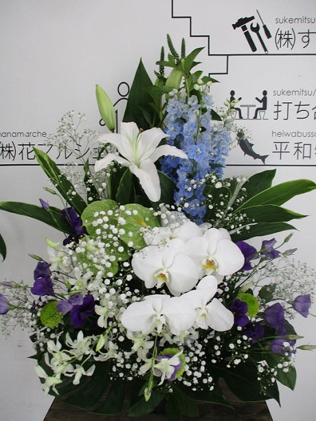 《AF_0009 お供えアレンジ》白基調＋青・紫系