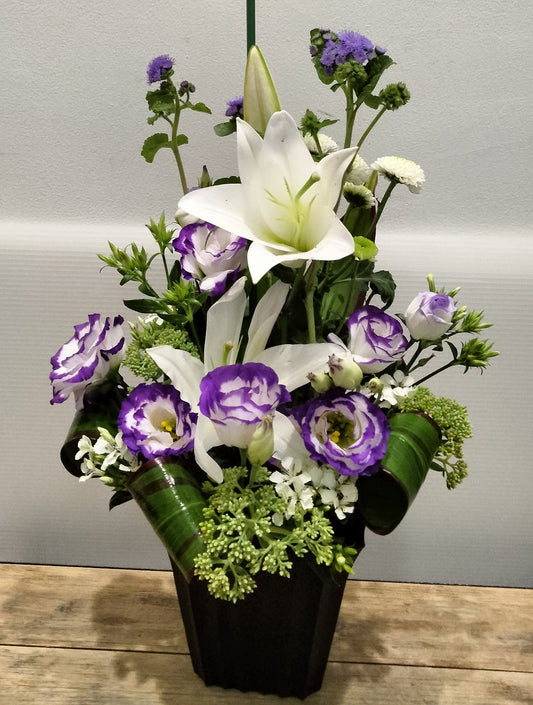 《AF_0021 お供えアレンジ》紫メイン・コンパクト
