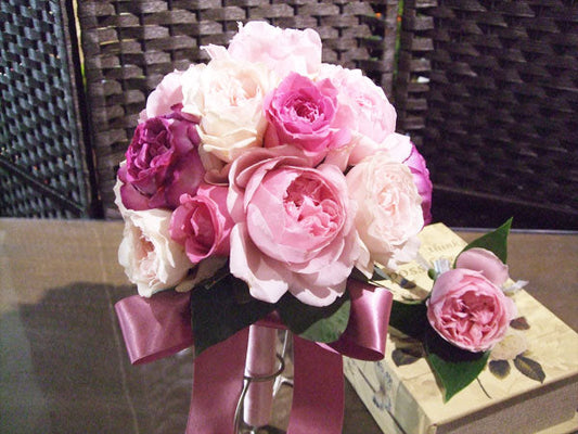 《BR_0002 ブライダル》大輪バラ・ブーケ＆ブートニアセット